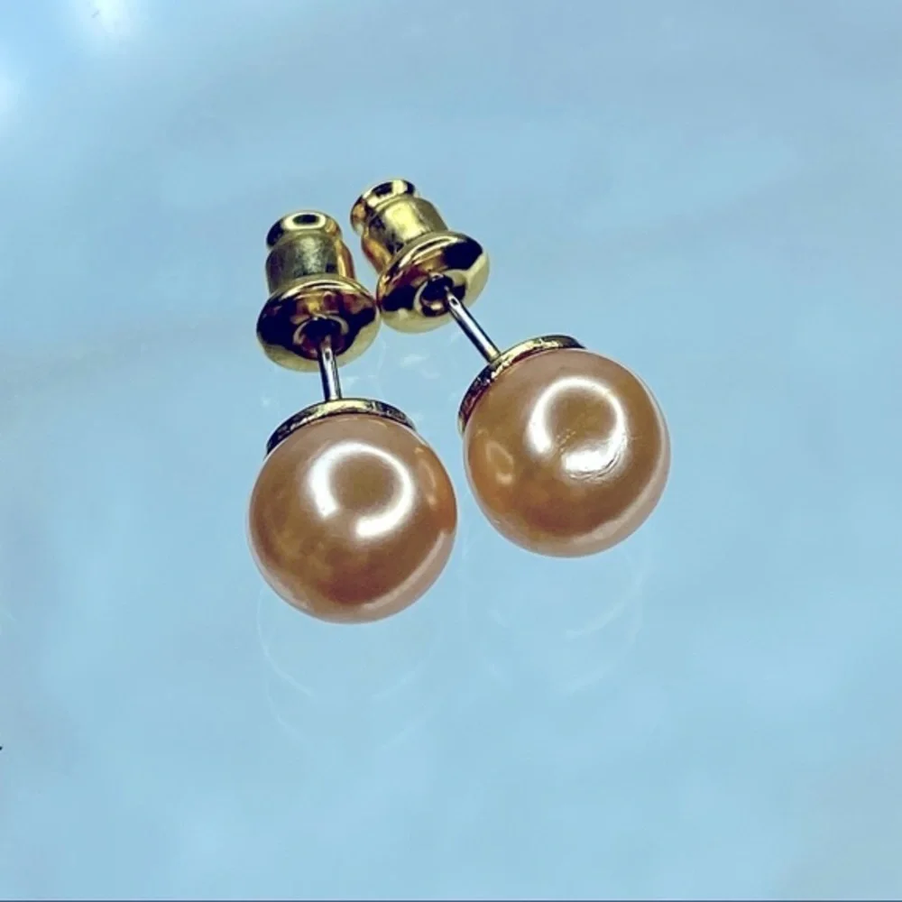 7mm Faux Pearl Stud Steel Post Back Earring’s Pink Pearl